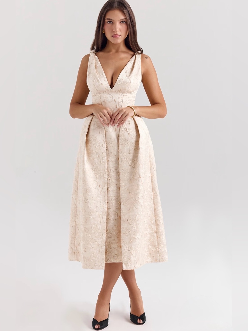 House of cb PALOMA Ivory Metallic Jacquard Midi dress - Picture 5 of 16